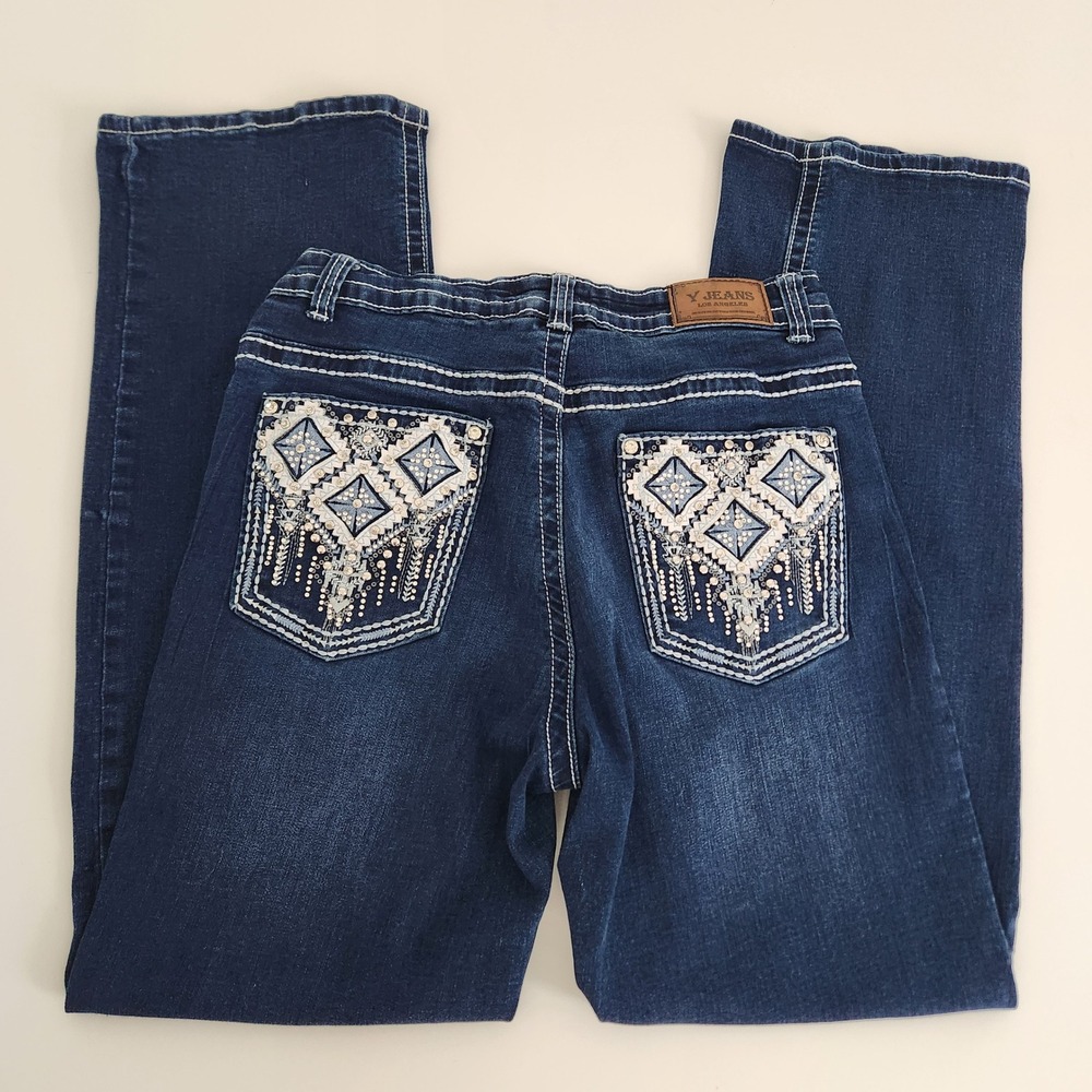 Y2K Jeans Los Angeles‎ Dark Wash Embroidered Rhinestone Bootcut Jeans Size 15/16